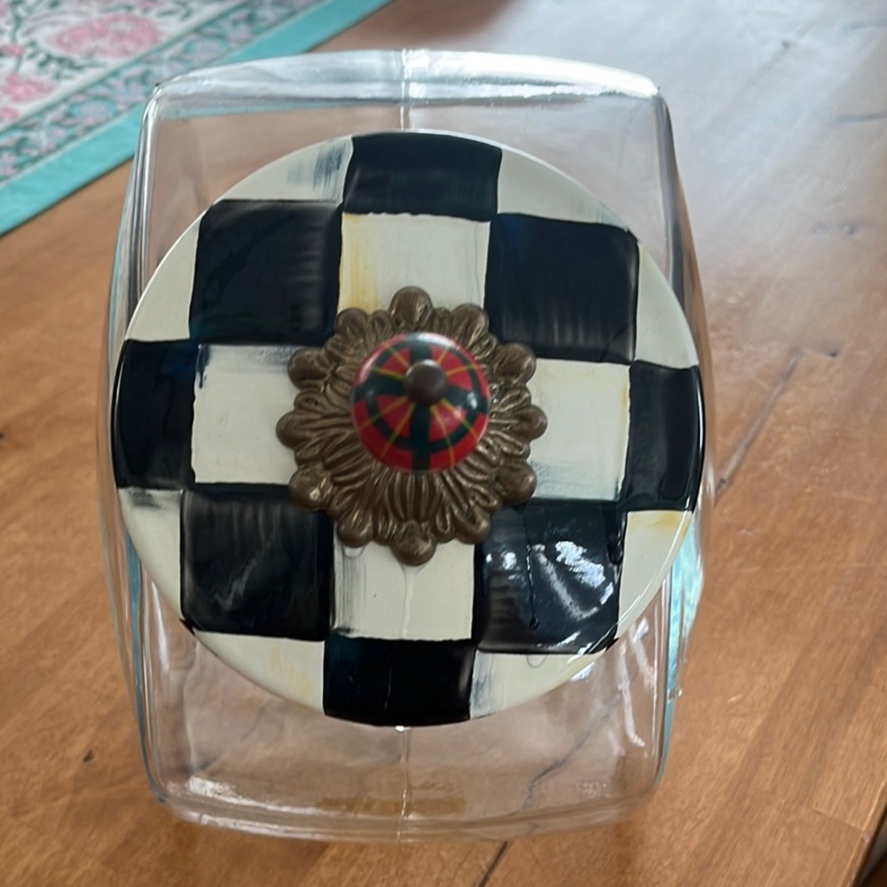 Mackenzie-Childs Vintage 2015 Checkered Glass Cookie Jar with Decorative Lid